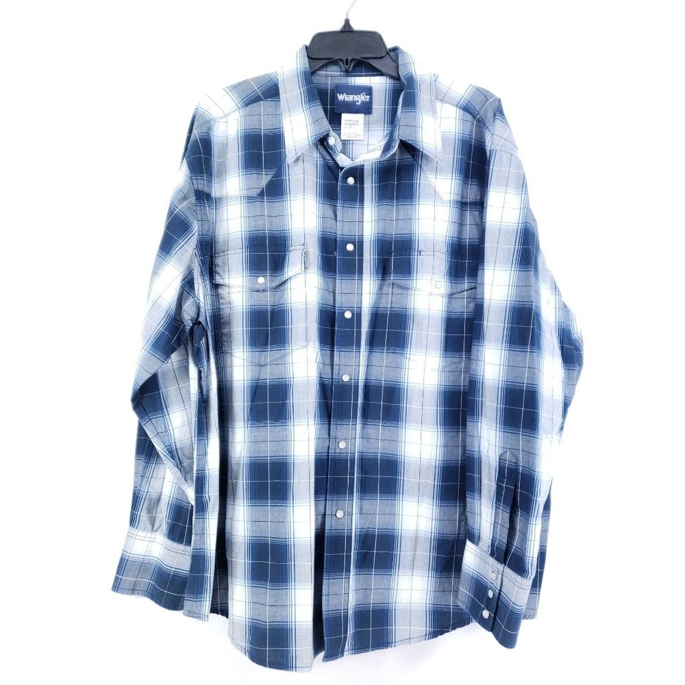 Wrangler Plaid Pearl Snap Shirt Men's Size XXL Blue